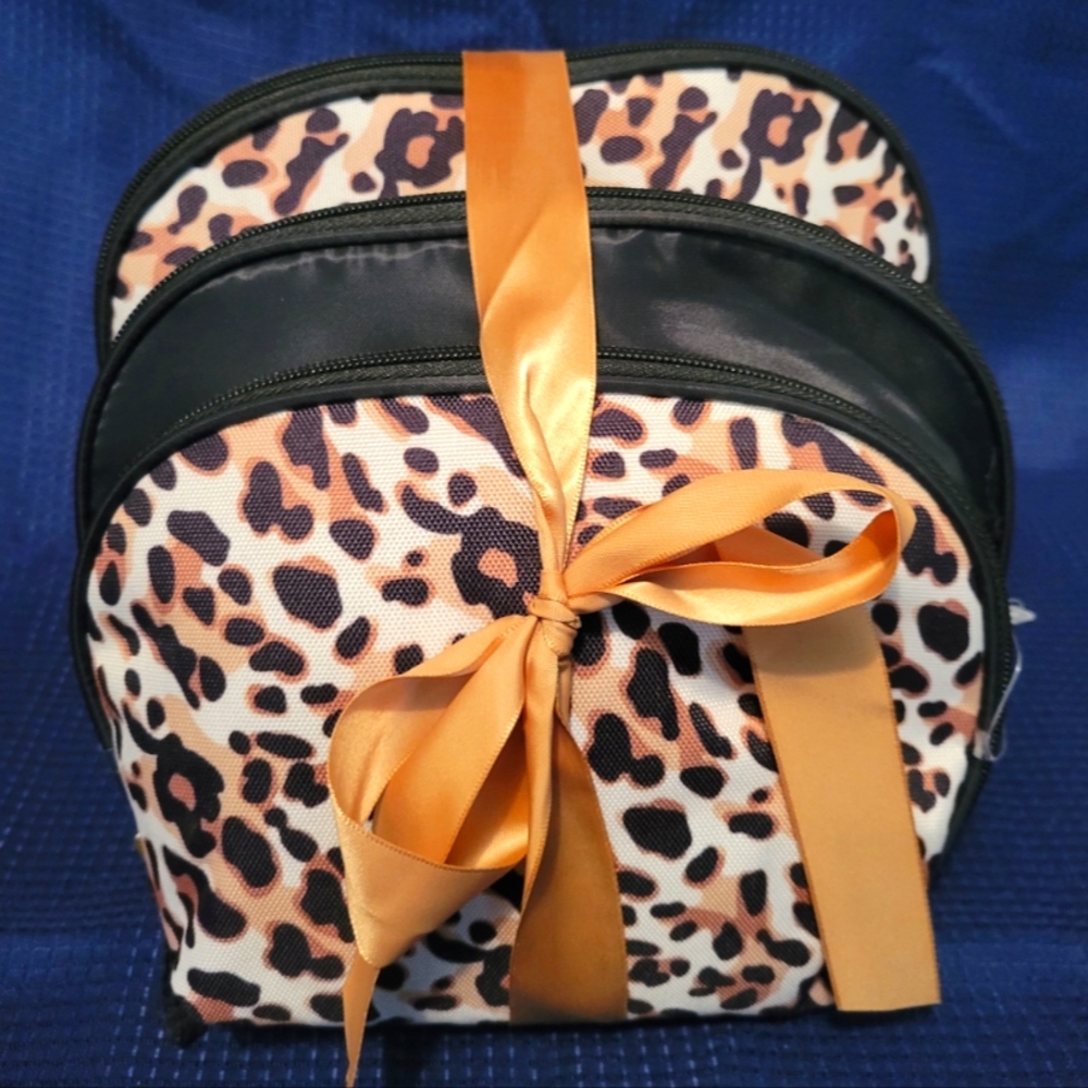 Set of 3 New Black & Cheetah Print Cosmetics Bags